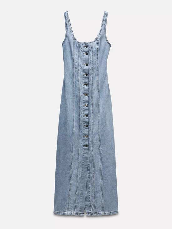 Zara Dresses & Skirts - Zara Light Blue Denim Button-Front Maxi Dress Size S